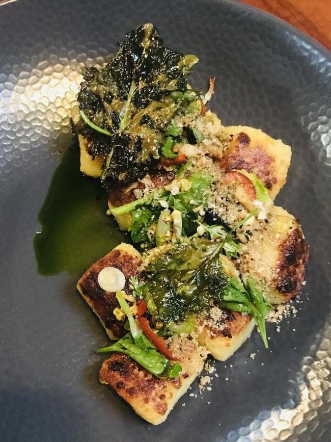 Fried gnocchi with brussels sprout vinaigrette at Terroir.