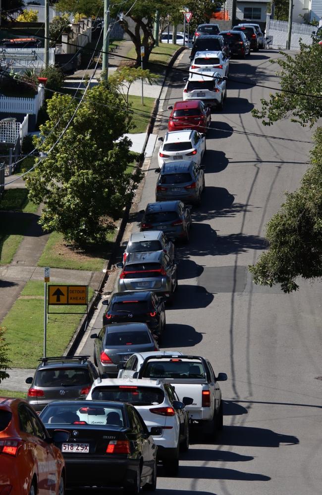 Long testing lines at Highgate Hill. Photo: David Clark