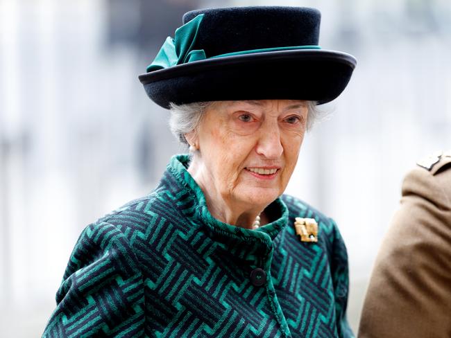 LONDON, UNITED KINGDOM - MARCH 29: (EMBARGOED FOR PUBLICATION IN UK NEWSPAPERS UNTIL 24 HOURS AFTER CREATE DATE AND TIME) Lady Susan Hussey, Baroness Hussey of North Bradley (lady-in-waiting to Queen Elizabeth II) attends a Service of Thanksgiving for the life of Prince Philip, Duke of Edinburgh at Westminster Abbey on March 29, 2022 in London, England. Prince Philip, Duke of Edinburgh died aged 99 on April 9, 2021. (Photo by Max Mumby/Indigo/Getty Images)