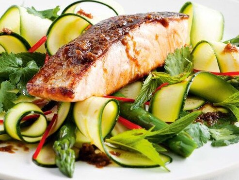 Salmon with zucchini salad.