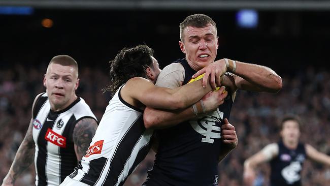 Patrick Cripps tries to will Carlton into the finals. in round 23 Picture: Michael Klein