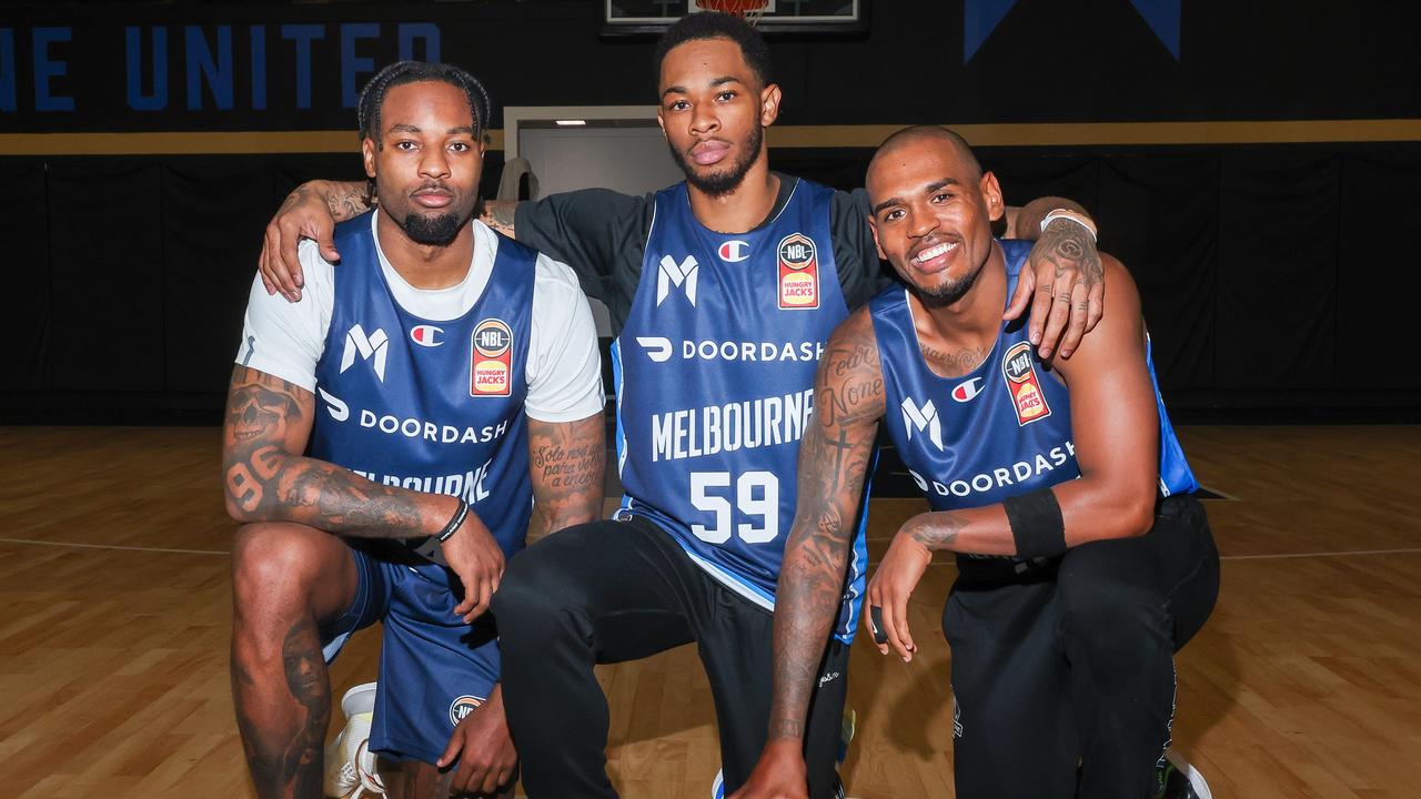 Jordan Caroline, Rayjon Tucker and Xavier Rathan-Mayes are ready to light up the NBL. Picture: Brendan Beckett