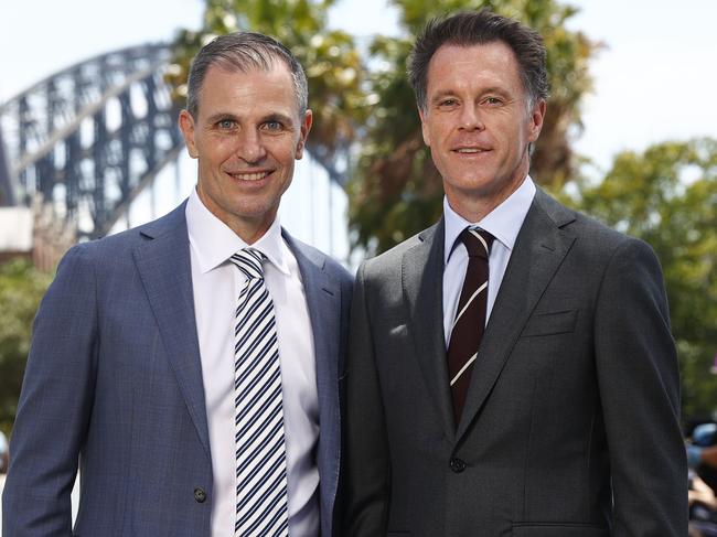 Daily Telegraph editor Ben English and NSW Premier Chris Minns at the 2023 Daily Telegraph Future Sydney Bradfield Oration. Picture: Richard Dobson