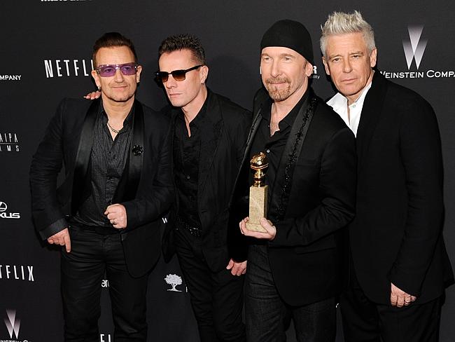 New album coming too ... Bono, Larry Mullen, Jr., The Edge and Adam Clayton, of the band U2 will be playing at the Oscars. Picture: Invision/AP)