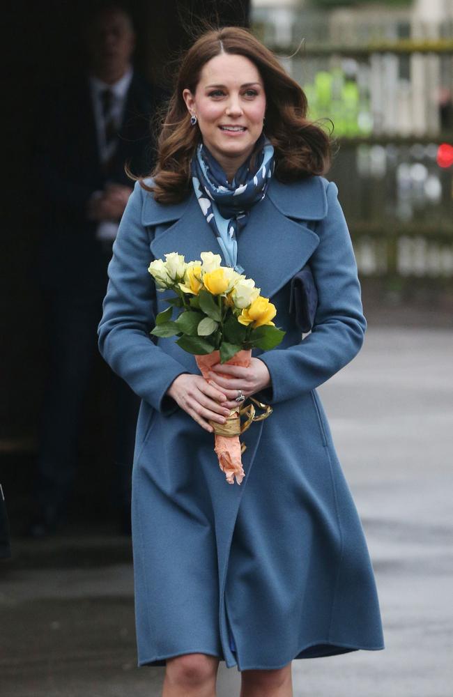 The Duchess of Cambridge in one of her favourite cerulean coats in 2018. Image: AFP PHOTO / POOL / Jonathan Brady.