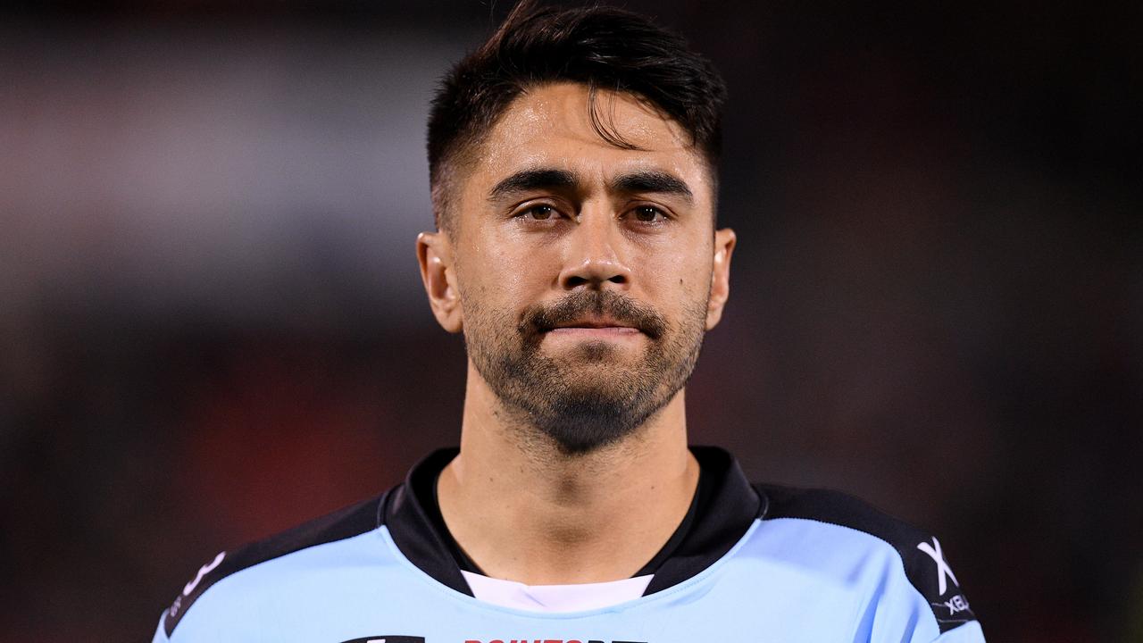 Shaun Johnson of the Sharks looks on during the Round 21 NRL match between the Penrith Panthers and the Cronulla Sharks at Panthers Stadium in Sydney, Friday, August 9, 2019. (AAP Image/Dan Himbrechts) NO ARCHIVING, EDITORIAL USE ONLY