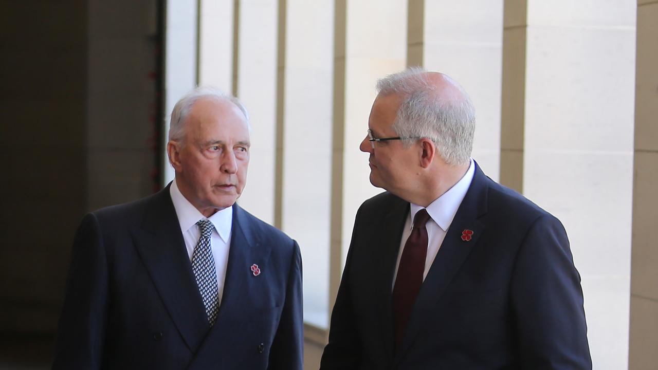 Former prime minister Paul Keating and his successor Scott Morrison. Picture Gary Ramage