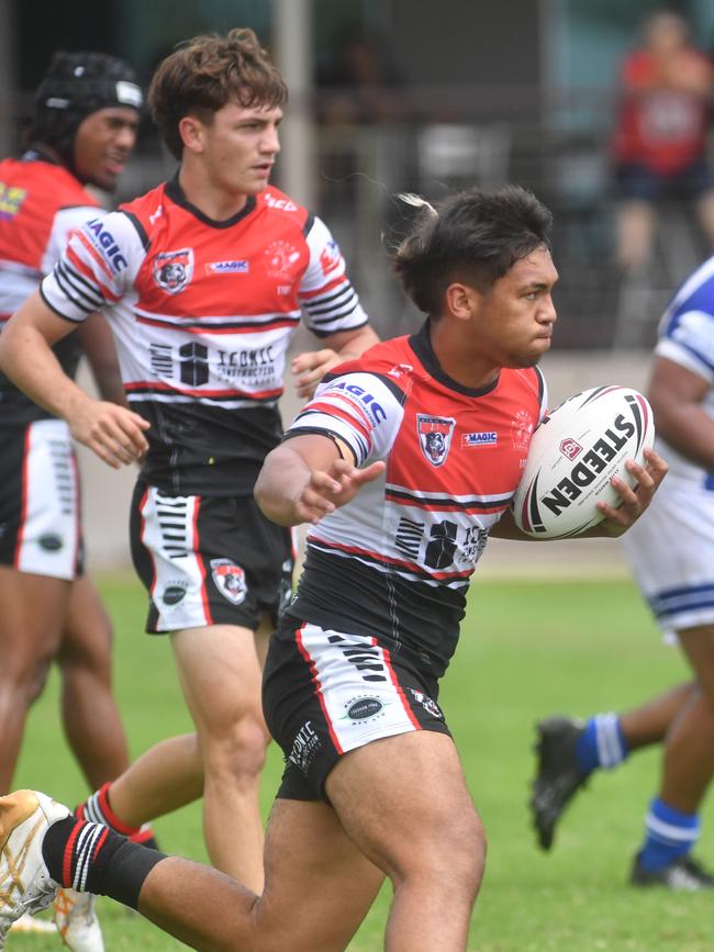 Kirwan High against Ignatius Park College in the Northern Schoolboys Under-18s trials at Brothers Rugby League Club in Townsville. Kirwan number 4. Taakoi Benioni. Picture: Evan Morgan