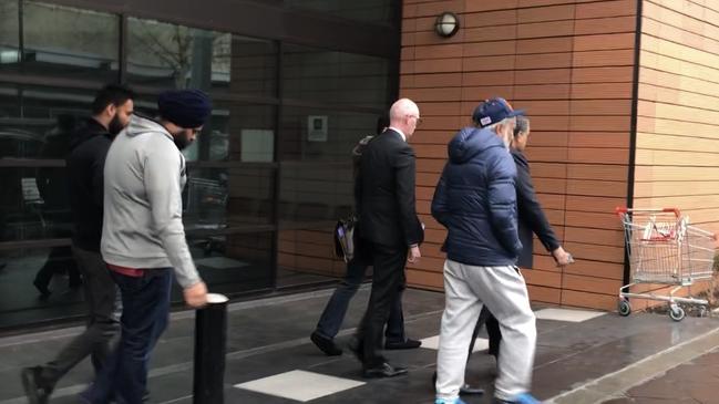 Legal representatives and supporters of Harjinder Singh leave Blacktown Local Court today. Picture: Kate Lockley