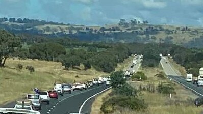 Kenji Aoki and his then-girlfriend were travelling on the Hume Highway on a public holiday, when there were thousands of sport fans returning home from Sydney to Canberra, from the 2019 NRL grand final. Picture: @luvmoorcats on Twitter