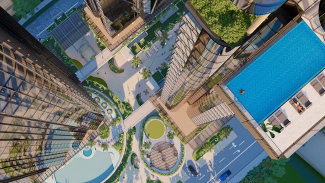 Artist impression of SPG Land's proposed Surfers Paradise three-tower mega project.