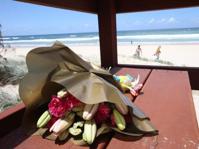 Tributes left for the infant who died on Surfers Paradise beach. Picture: Glenn Hampson