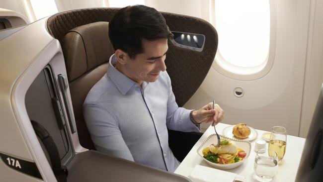 Singapore Airlines business class on the Airbus A350-900.