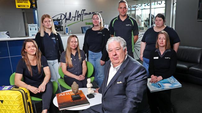 Phil Hoffmann with staff at his Glenelg agency. Picture: Sarah Reed