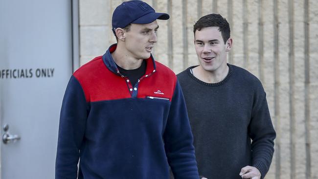 Jake Lever departs Adelaide training.