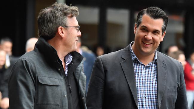 Aston federal Liberal MP Alan Tudge and Deakin federal Liberal MP Michael Sukkar during the election campaign.