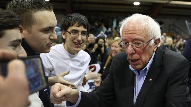 Bernie Sanders greets people after speaking during a campaign event the Franklin Pierce University in Rindge, New Hampshire. Picture: AFP.