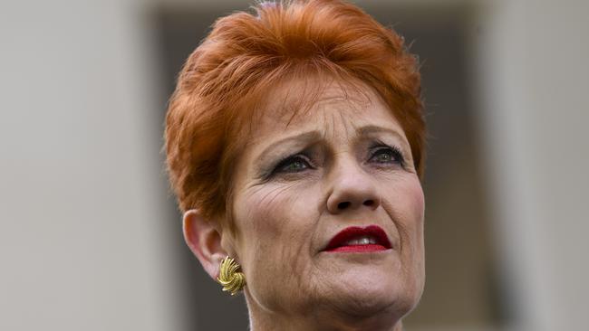 For One Nation party leader Pauline Hanson, dog-whistling to racists is a stock in trade. Picture: Lukas Coch/AAP