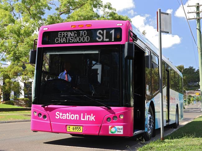 One of the Station Link buses which will replace trains during the Epping to Chatswood rail shutdown