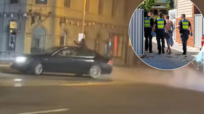 Two 18 year olds have been charged after allegedly ramming a police car in Benidgo. Police allege the same car was caught on camera doing burnouts in front of the Bendigo courthouse on Pall Mall. Picture: Supplied