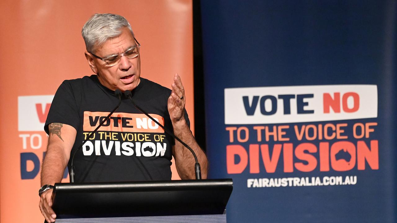 Mr Mundine spoke of wanting to make politicians do their job properly when the No vote succeeded, to thunderous applause. Picture: Picture: NCA NewsWire / John Gass