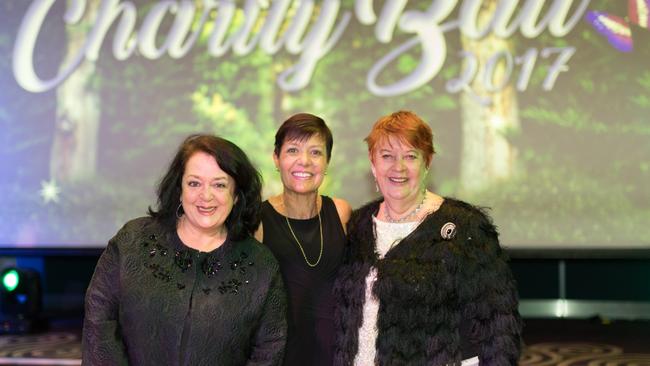 ABC Radio presenter Wendy Harmer, Liverpool Hospital general manager Robynne Cooke and Liverpool Mayor Wendy Waller at the 2017 Liverpool Charity Ball. Picture: Ben Williams