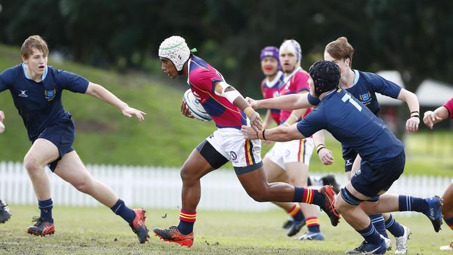 Action from the GPS First XV rugby match between Brisbane Grammar School and Brisbane State High School. Photo:Tertius Pickard