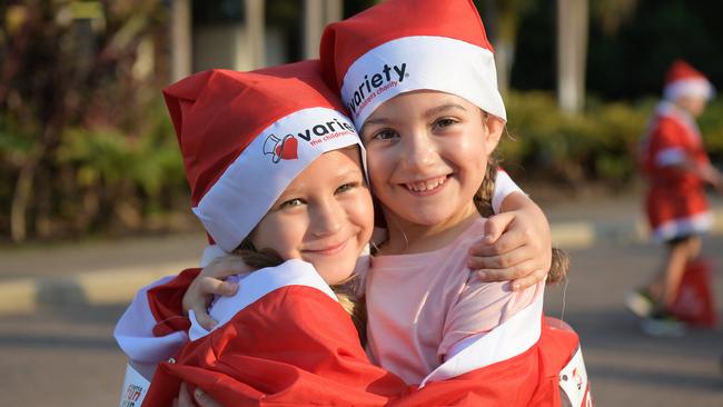 Best friends Lexi Gaisford and Darcy Marshall at the start of the Variety Santa Fun Run. Picture: (A)manda Parkinson