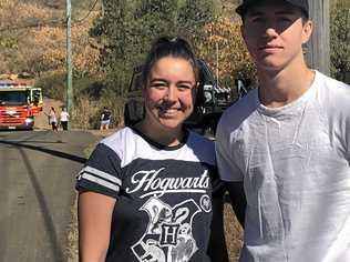 HISTORY REPEATS: Caleb and Deanna Brown relive the 2015 fires  when they had to evacuate their Lakes Creek home. Picture: Jann Houley