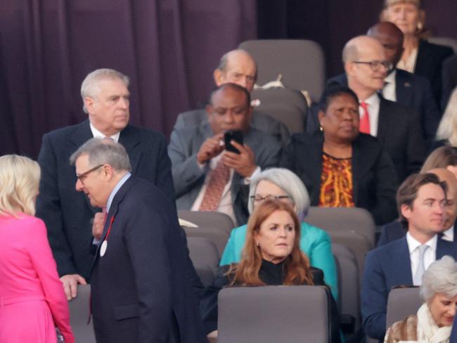 Prince Andrew at the coronation concert with ex-wife Sarah Ferguson, who is gradually returning to the royal fold. Picture: Getty Images