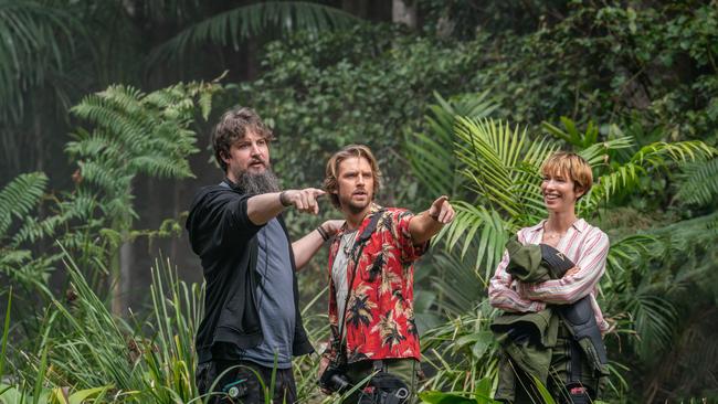 Director Adam Wingard, Dan Stevens and Rebecca Hall on the set of Warner Bros Pictures and Legendary Pictures’ “Godzilla x Kong: The New Empire”.