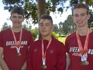 RISING STARS: Toowoomba athletes (from left) Josh Roach, Wihan Kruger and Jai Gordon returned from the Australian Track and Field Championships with medals. Picture: Jason Gibbs