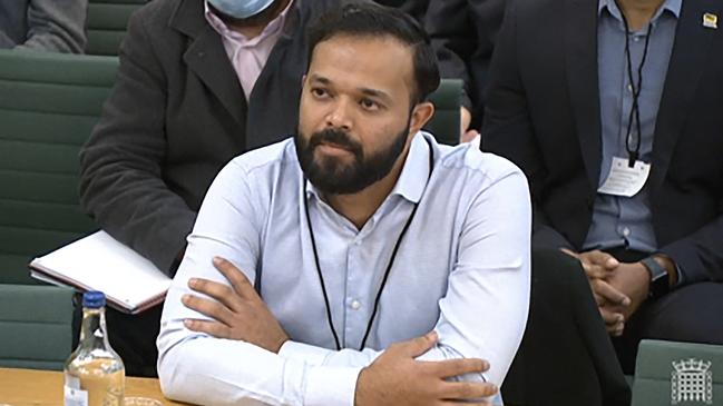 Yorkshire cricketer Azeem Rafiq testifies before a parliamentary Digital, Culture, Media and Sport Committee in London this week. Picture: AFP