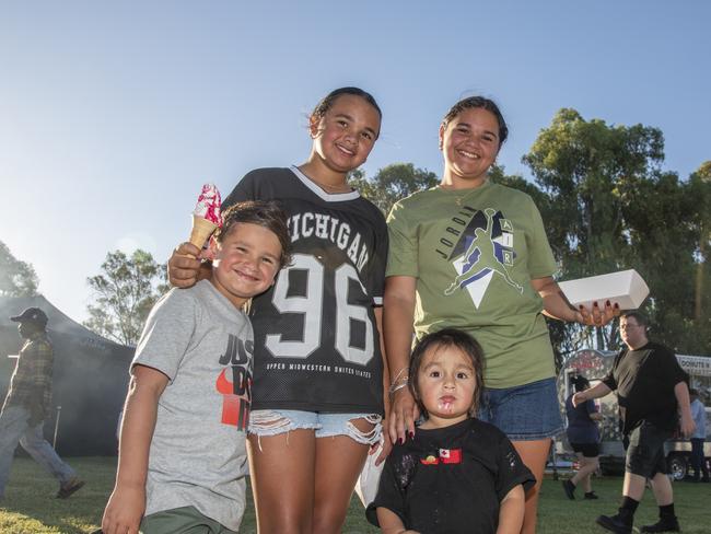 Reign Chilly, Willow Chilly, Peyton Chilly and Makari Chilly celebrating NYE at Nowingi Place in Mildura. Picture: Noel Fisher