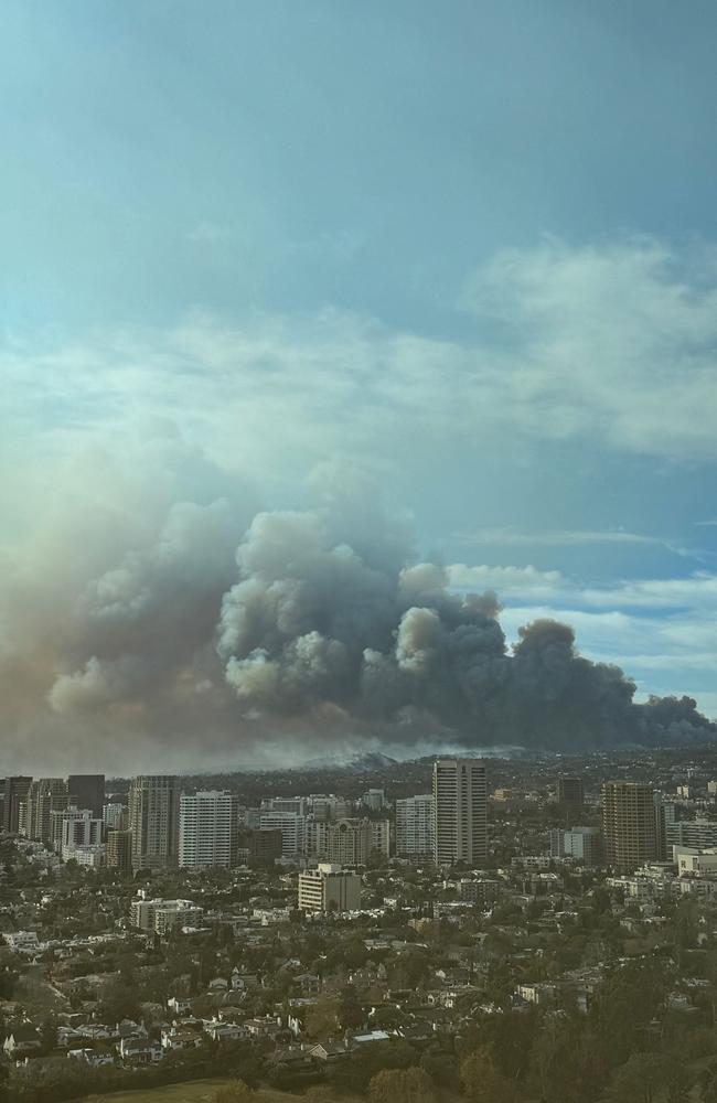 Smoke from the Palisades Fire is seen over Los Angeles. Picture: AFP