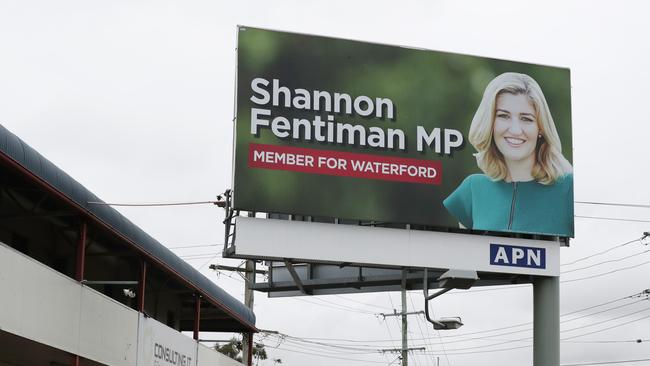 Shannon Fentiman’s billboard on the M1 in Logan. Picture: Annette Dew