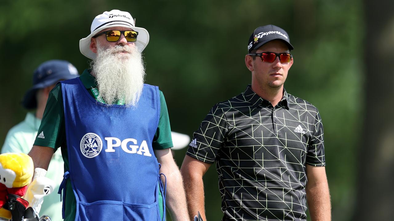 Lucas Herbert and his Caddie Nick Pugh during the first round of the 2022 PGA Championship at Southern Hills in Tulsa, Oklahoma. Photo: Getty Images