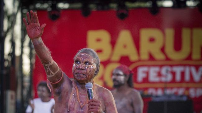 Bungul time begins with the Tiwi Island Dancers at the annual Barunga Festival. Picture: NewsWire / Glenn Campbell