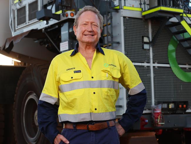 ON HOLD : Embargoed for The Daily telegraph. 15.8.2024 Dr Andrew Forrest stands in front of a new green energy haul truck.  The Christmas Creek mine is an iron ore mine located in the Pilbara region of Western Australia, 61 km south-south-west of Nullagine. Picture: Rohan Kelly