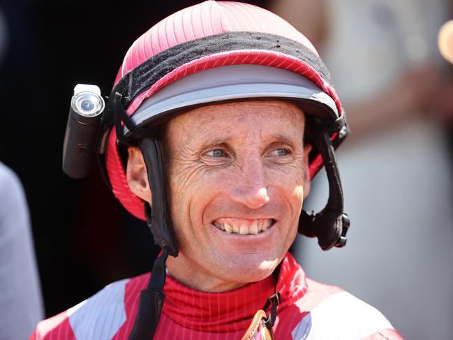 MELBOURNE , AUSTRALIA. November 7, 2023.  Melbourne Cup races at Flemington Racecourse, Melbourne.  Race 4.  The Schweppervescence Plate.  Damien Oliver after riding Wiggum to a win      . Pic: Michael Klein