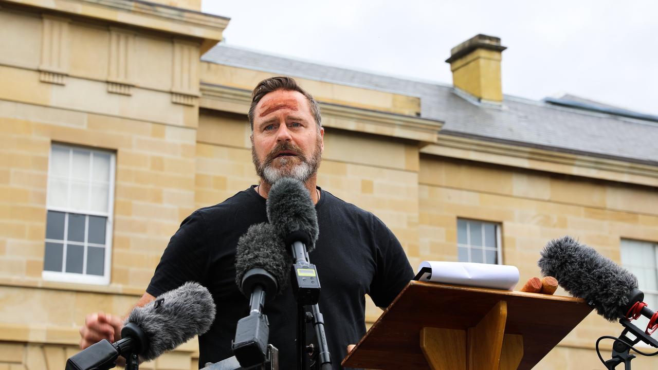 Peter Wish-Wilson, Green Senator, speaking at the Invasion Day Rally in Hobart. Picture : Mireille Merlet