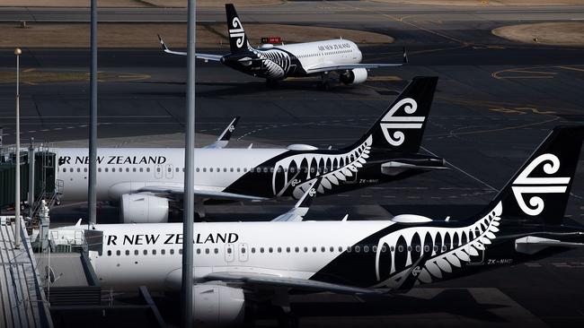 Air New Zealand aeroplanes outside the international terminal, at Wellington International airport. Picture: AFP