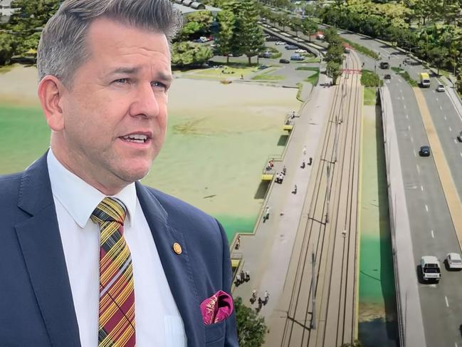 Deputy Leader of the Opposition Jarrod Bleijie speaks at Tallebudgera Creek in Palm Beach on Friday. Picture: Keith Woods.