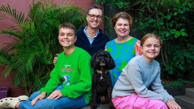 John and Kate Rolfe with their children Carter, 11, and Eliza, 9, and their dog Ruby. Picture: Justin Lloyd