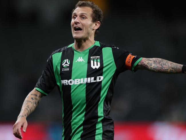 SYDNEY, AUSTRALIA - AUGUST 26: Alessandro Diamanti of United reacts during the A-League Semi Final match between Melbourne City and Western United at Bankwest Stadium on August 26, 2020 in Sydney, Australia. (Photo by Mark Metcalfe/Getty Images)