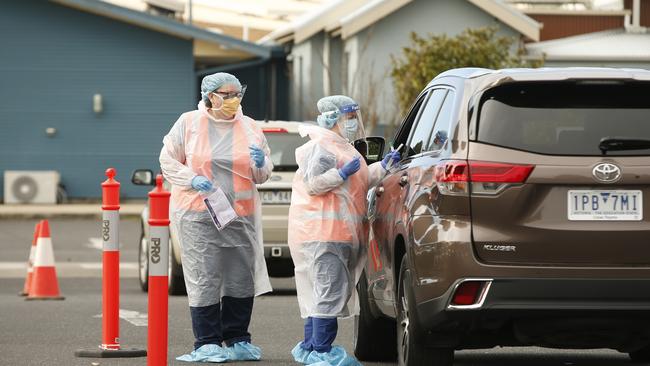 Covid-19 testing in the car park at Colac Area Health. Picture: Alan Barber