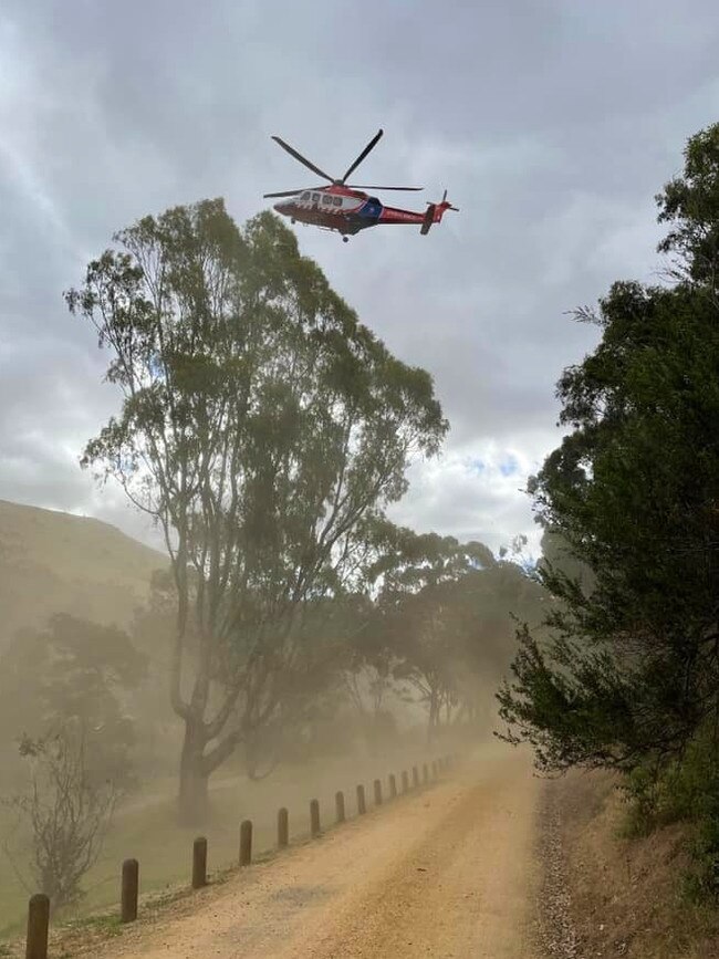 A hiker in his 40s was flown to The Alfred with lower body injuries after falling down a cliff in Werribee Gorge State Park on December 26. Picture: Bacchus Marsh SES