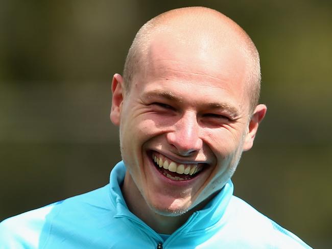 MELBOURNE, AUSTRALIA - NOVEMBER 26: Aaron Mooy of Melbourne City laughs during a Melbourne City A-League training session at City Football Academy on November 26, 2015 in Melbourne, Australia. (Photo by Robert Cianflone/Getty Images)