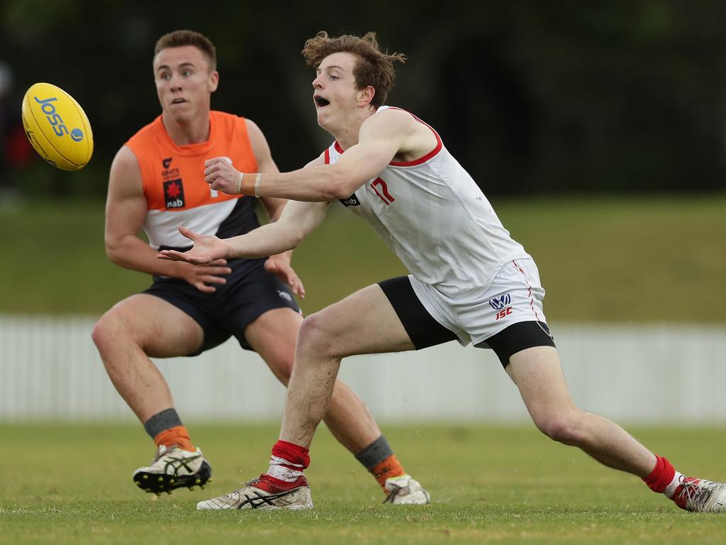 Swans Luke Giacometti is a natural leader through the midfield for the Academy side and one of their top draft prospects. (Photo by Mark Metcalfe/AFL Photos)