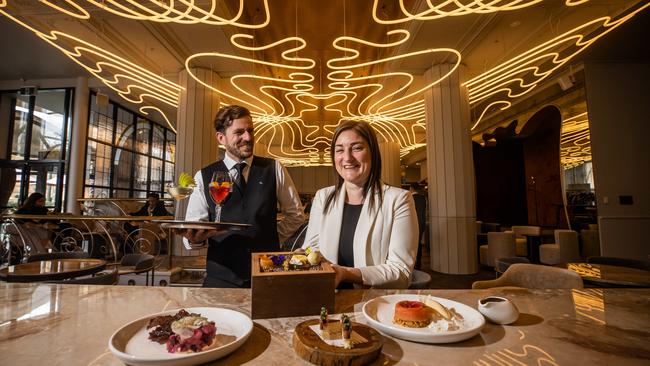 Mel Leyn, director of sales and marketing, and head mixologist Gregory Perrot at Luma in the newly renovated Playford Hotel. Picture: Tom Huntley